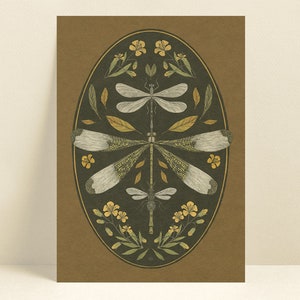 Cartes de voeux libellule, carte d'art, carte faite main, carte de voeux botanique, carte d'anniversaire, cartes d'illustrations, carte d'insecte, carte de botanique