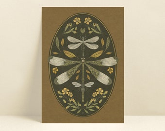 Dragonfly Art Card: Botanical Illustration, Insect Greeting Card with Envelope