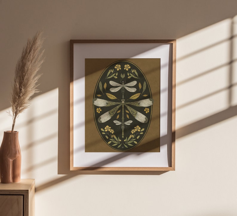 Dragonfly Art Print, Handmade Decor, nadruk owadów, Vintage ilustracje botaniczne, kwiaty sztuki, sztuka Vintage, plakat Dragonfly, image 2