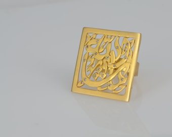 Personalized Arabic name ring, calligraphy square zircon name. Handmade personalized women ring. Gift for her