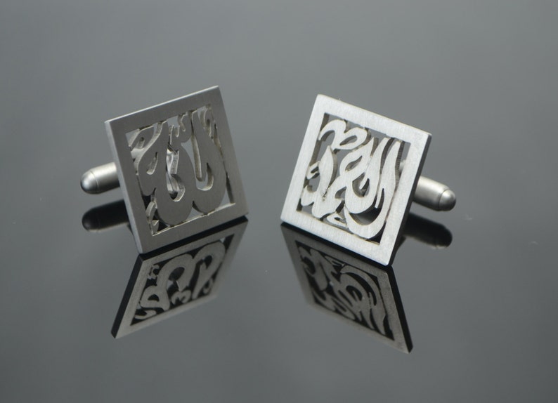 Men's Jewelry. Personalized handmade 925 shops Sterling Silver cufflinks, Arabic calligraphy square name cufflinks. Gift for him
