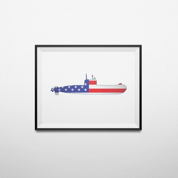 Nautical Submarine American Flag Art Prints And Posters Ocean Etsy