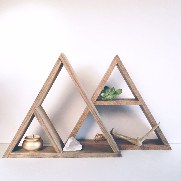 Hand Stained Triangle Wood Shelf, Home Decor Storage, Oak Wood Shelves, Modern Shelving, Minimal Design Shelves, Geometric Shelf