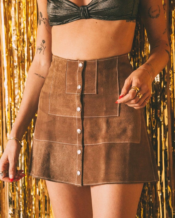 Suede Structured Button Up Skirt