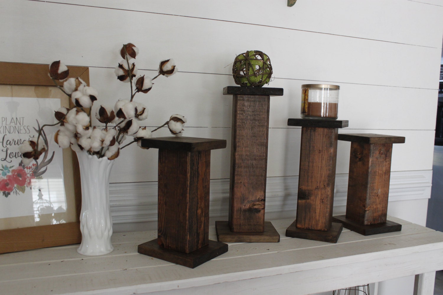 Farmhouse candle holder wood decor candle holder stained Etsy