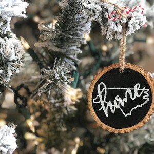 Christmas ornament- North carolina ornaments- holiday decor- wood slice- personalized gifts - rustic decor