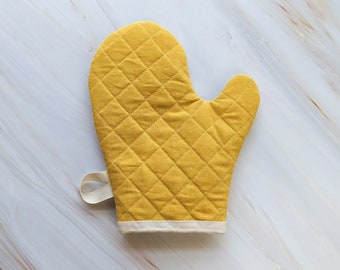 Curry Yellow Linen Modern Oven Mitt