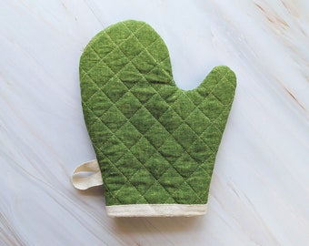 Palm Green Linen Modern Oven Mitt