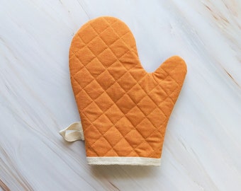 Cedar Orange Linen Modern Oven Mitt