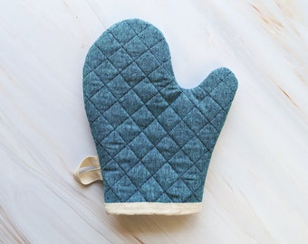 Malibu Blue Linen Modern Oven Mitt