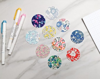 Fabric Sticker Circles - Set of 10 - Liberty of London Rainbow Mix - Tana Lawn