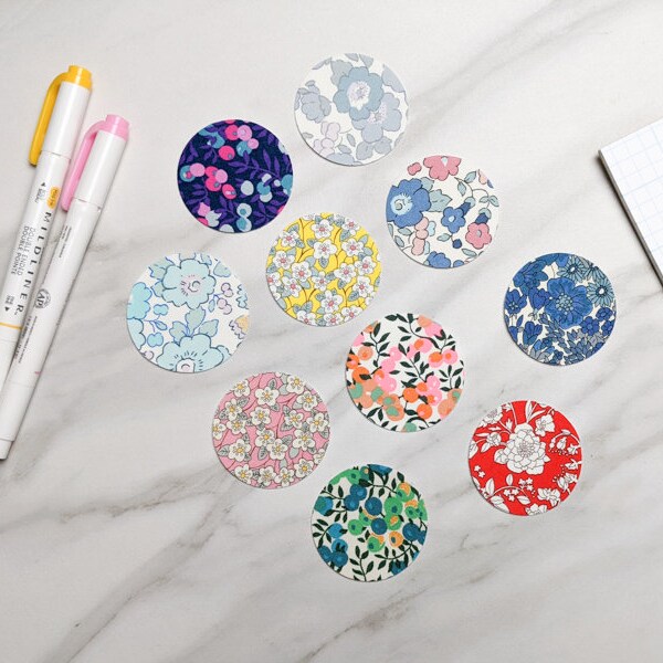 Fabric Sticker Circles - Set of 10 - Liberty of London Rainbow Mix - Tana Lawn