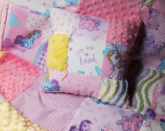 Vintage My little Pony Rainbow Chenille "You are Loved" Baby Girl Toddler Bedding Country Princess  Farm Girl Crib Quilt Gift Set