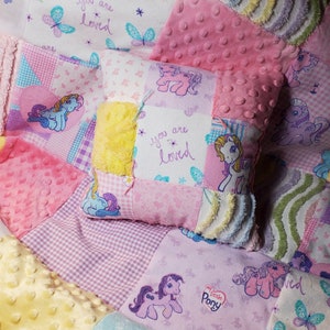 Vintage My little Pony Rainbow Chenille You are Loved Baby Girl Toddler Bedding Country Princess Farm Girl Crib Quilt Gift Set image 1