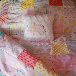 Happy Cloud Sunshine Rainbow Vintage Chenille Baby Crib  Bedding Set Boy Girl Neutral Custom Watercolor