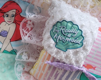 Vintage Ariel "I'm Really a Mermaid" Chenille Lace Baby Toddler Quilt Bedding Gift Set