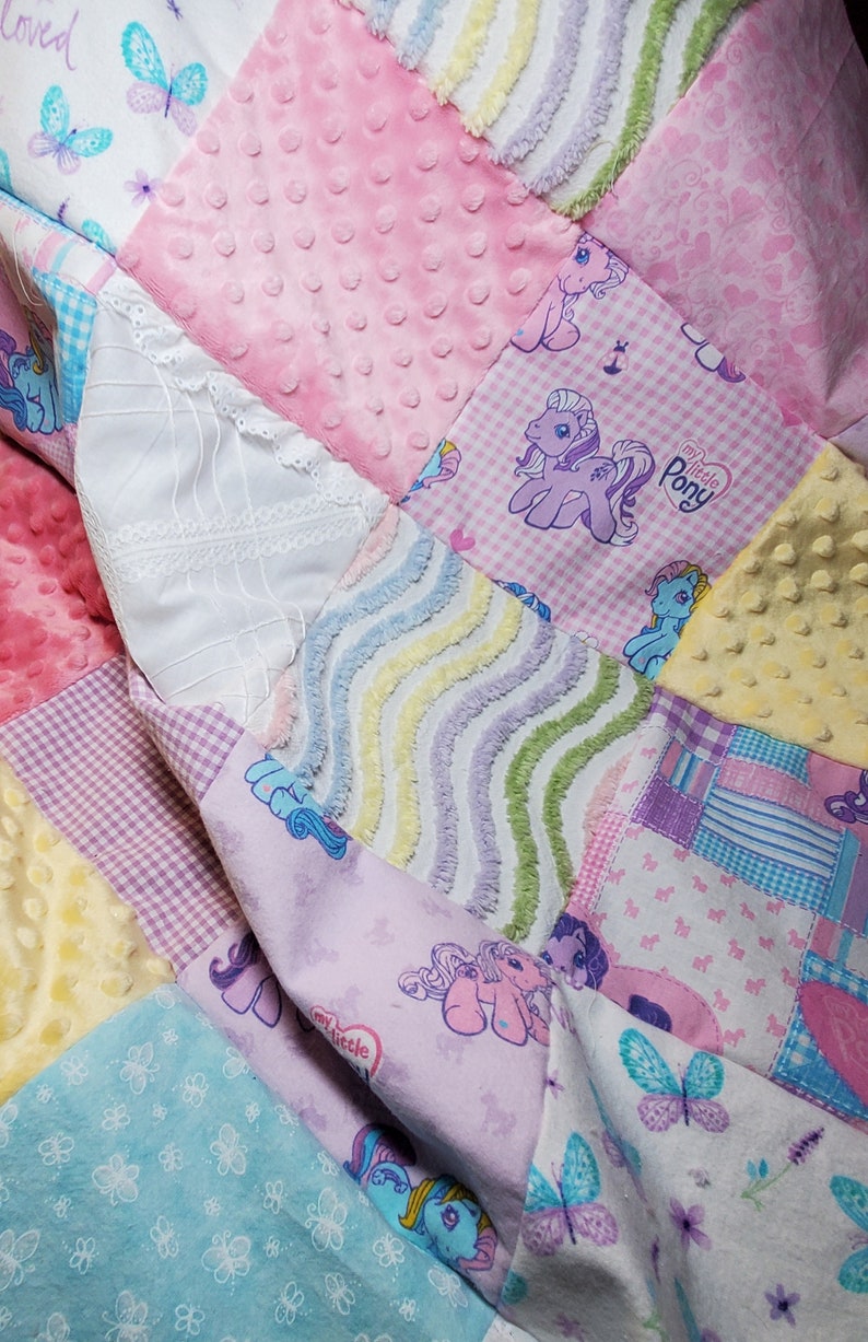 Vintage My little Pony Rainbow Chenille You are Loved Baby Girl Toddler Bedding Country Princess Farm Girl Crib Quilt Gift Set image 4