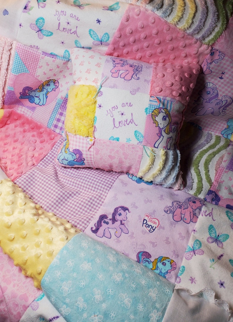 Vintage My little Pony Rainbow Chenille You are Loved Baby Girl Toddler Bedding Country Princess Farm Girl Crib Quilt Gift Set image 1