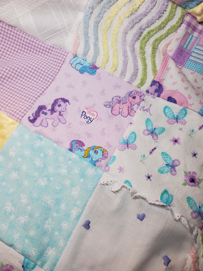 Vintage My little Pony Rainbow Chenille You are Loved Baby Girl Toddler Bedding Country Princess Farm Girl Crib Quilt Gift Set image 6