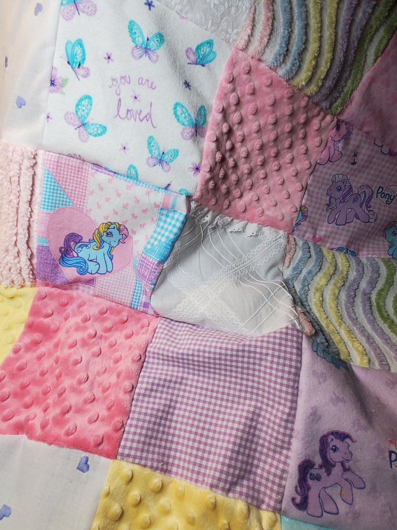 Vintage My little Pony Rainbow Chenille You are Loved Baby Girl Toddler Bedding Country Princess Farm Girl Crib Quilt Gift Set image 3
