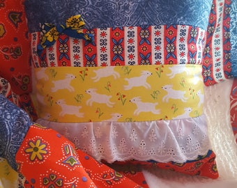 Vintage Western Little Lamb Chenille Baby Crib Quilt Bedding Gift Set