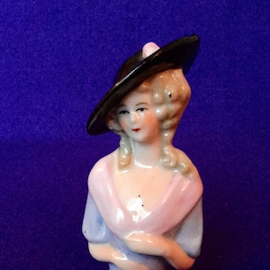 1920s Half Doll - Unmarked Bisque Half Doll with a black cocked hat.