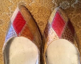 Fabulous Vintage 1980s Pierre Cardin "Zara" Harlequin Multi Colour Snakeskin Shoes Size 4 1/2 with 3 1/2” Heels