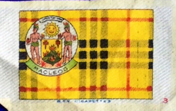 bdv cigarettes silk cigarette cards Antique Scottish MACLEOD Clan Tartan & Arms Original Single Silk B.D.V  Cigarette ‘Card’ from Godfrey Philips Ltd