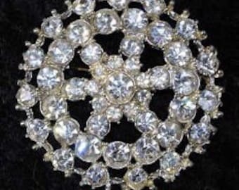 Vintage 1930s Diamante Wheel Brooch on Silver-tone Mount