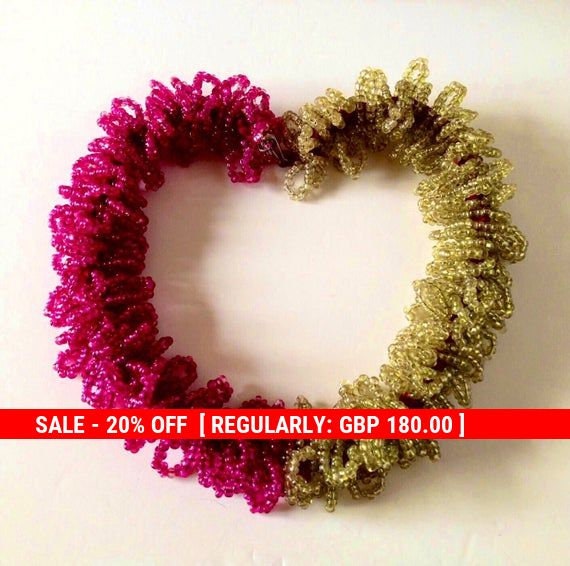 Pink & Green Beaded 1930s Lei Necklace