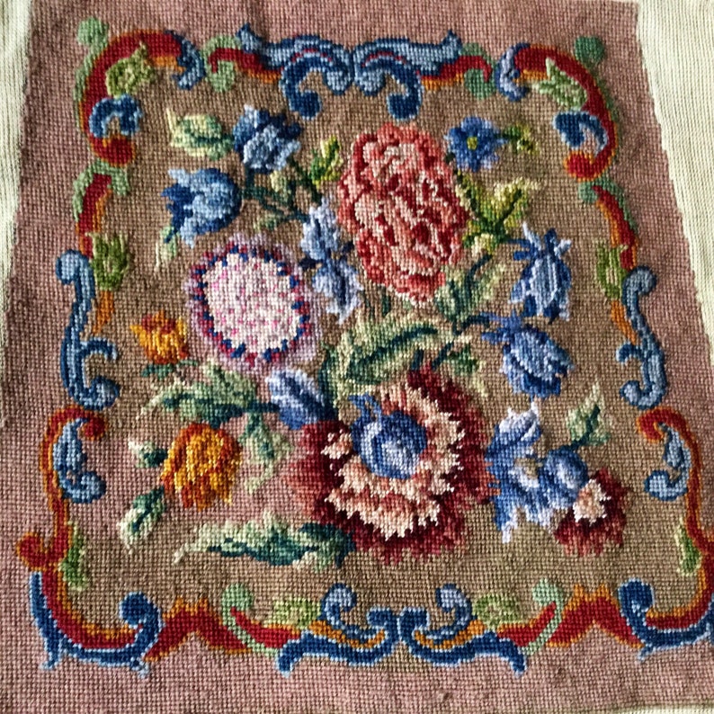 Rare 1970s Needlepoint Chair Seat Cover Based on 17th Century Etsy