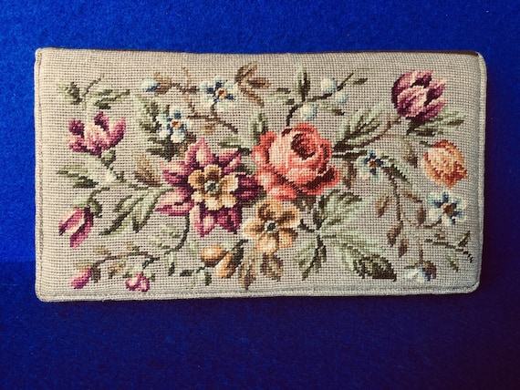 Vintage 1930s Needlepoint Clutch Bag with Silk Mo… - image 1