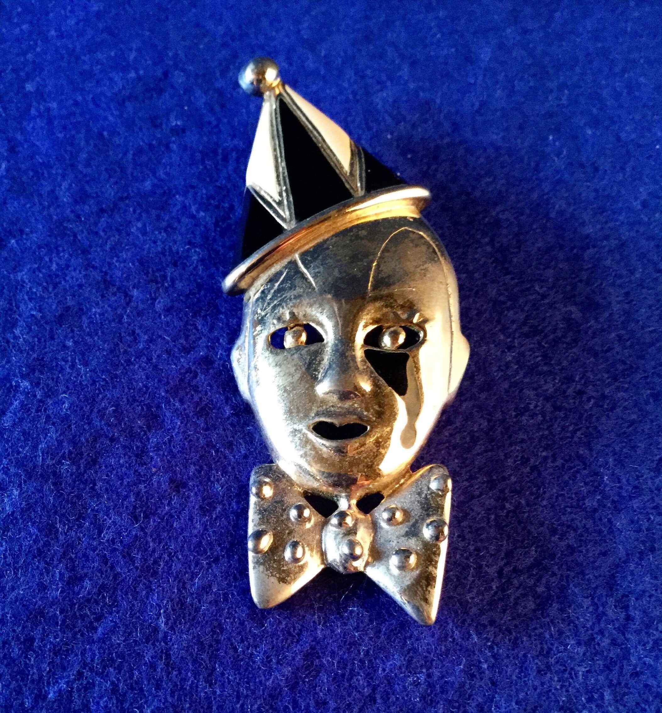 Broche Fantaisie Vintage Clown/Pierrot - Métal Doré - Occasion