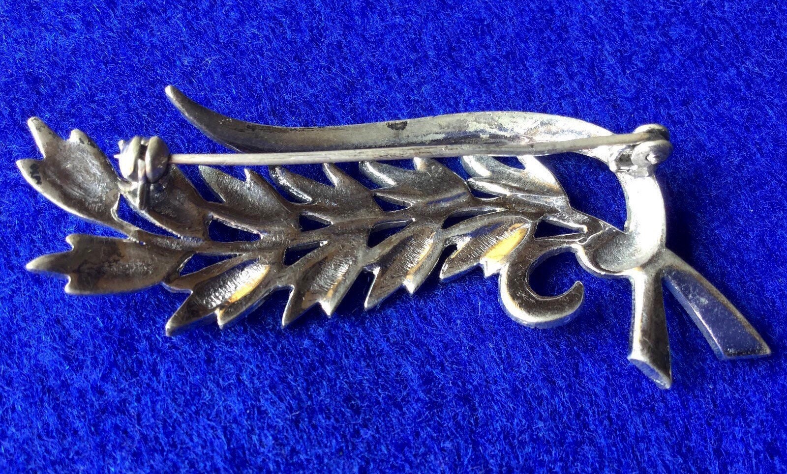 Broche Feuille Ajourée En Argent Massif 925 Avec Marcassites - Occasion (manque 2 Pierres)