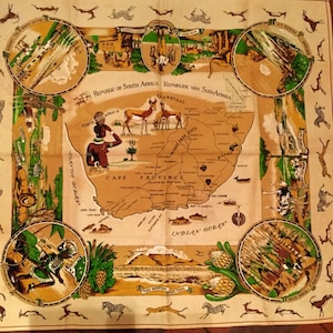 Vintage Souvenir Linen Print Republic of South Africa/ Republic and Suid-Afrika featuring Tourist Attractions & Wildlife