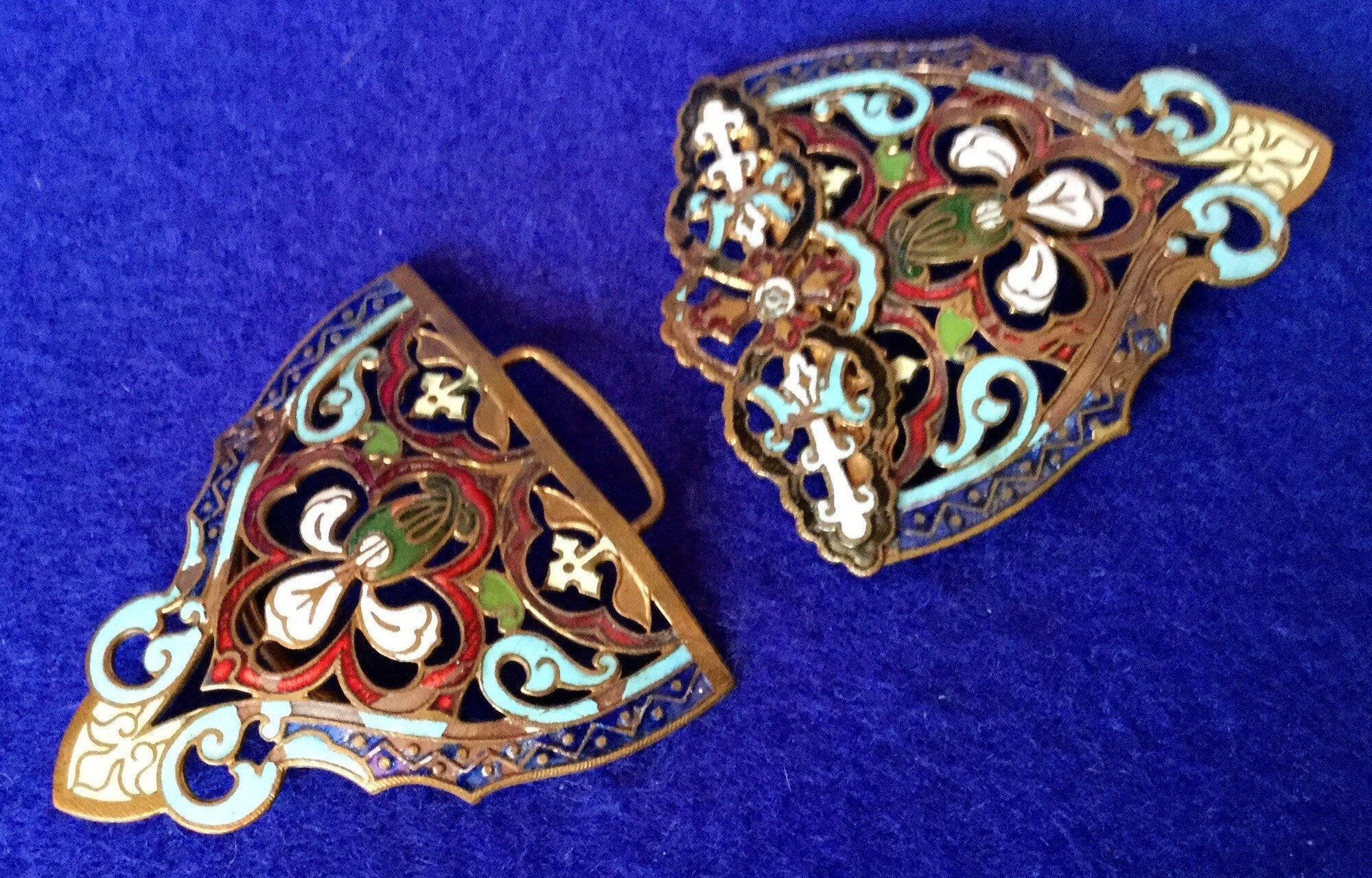 Antique Art Nouveau Enamel Belt Buckle With Simulated Hasp Art Nouveau belt buckles from the early 1900s main image 3