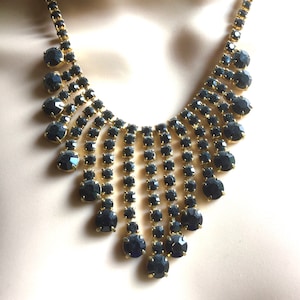 1970s Art Deco Black Glass Bib Necklace