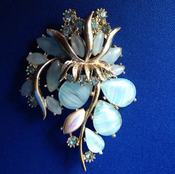 超爆安 1950s Exquisite Etsy - Brooch Rhinestone & Glass Blue その他