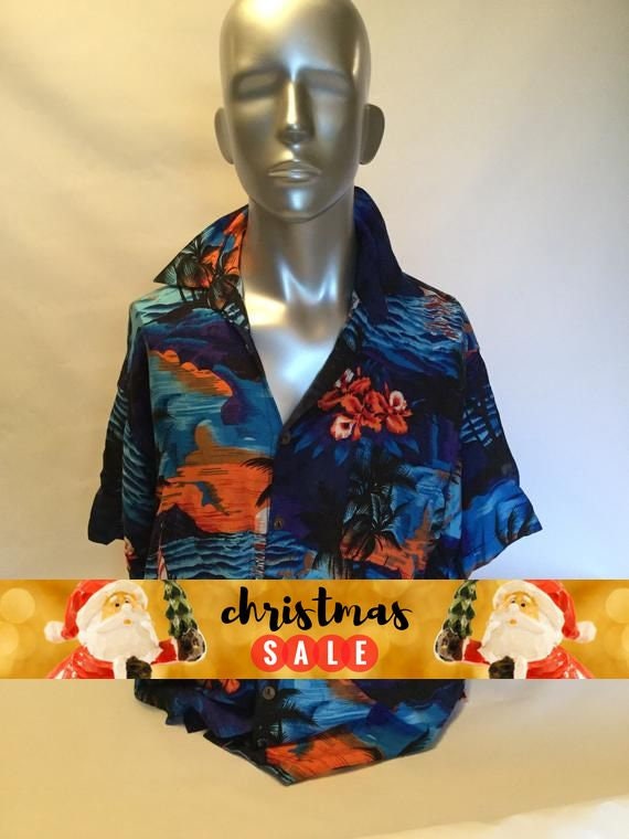 Image of Double Duck Bright Blue & Orange Hawaiian Shirt