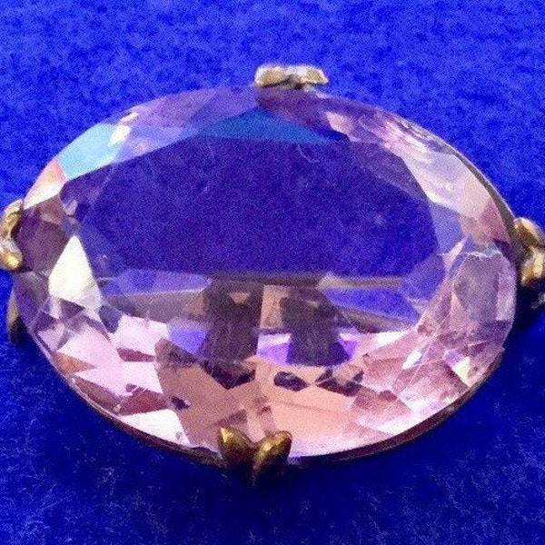 Late Victorian Faceted Amethyst Glass Cabochon Claw Set on a Brass Brooch Frame