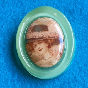 Parisian Lady in a Green Lucite Brooch
