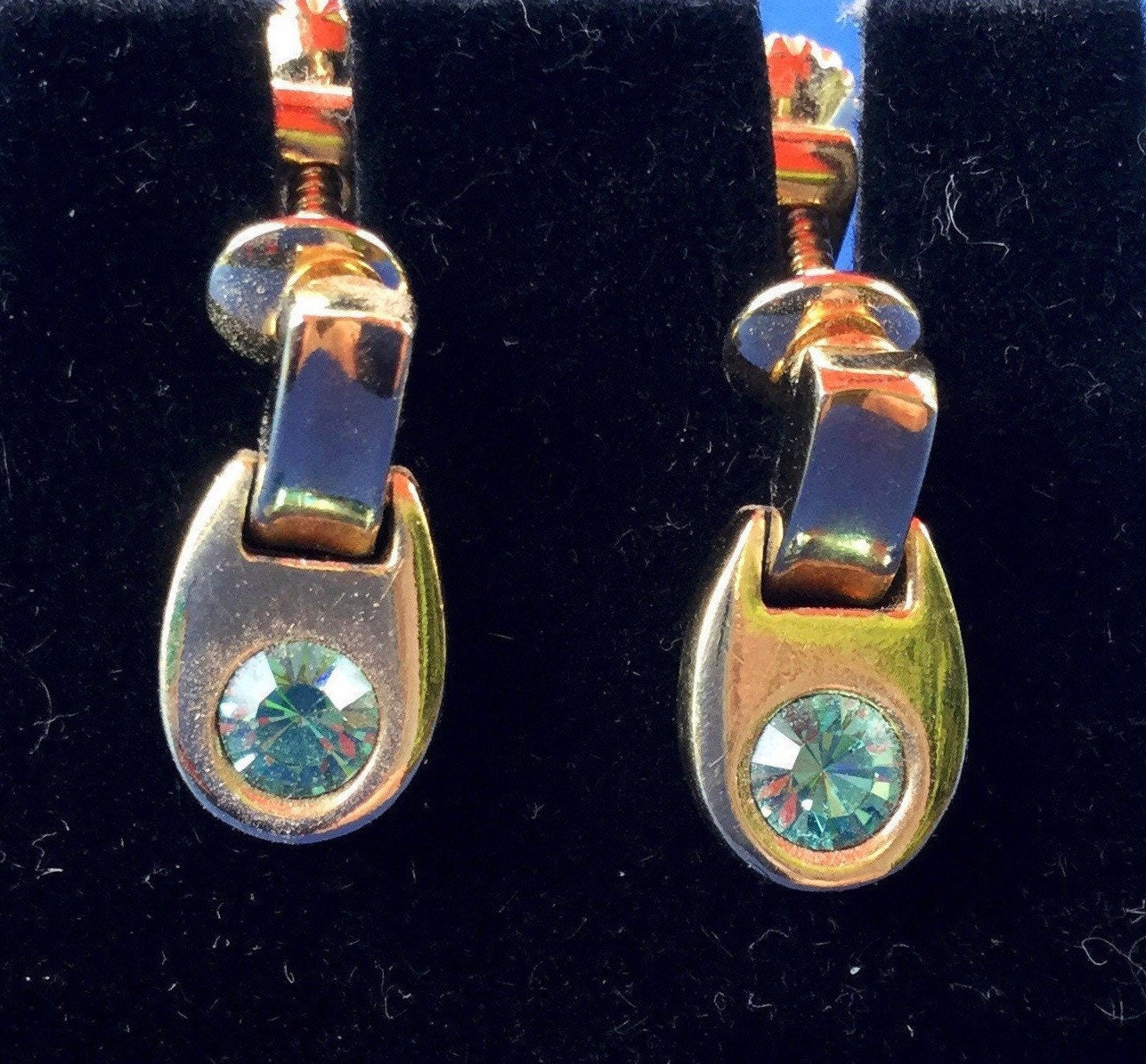 Vintage givenchy Screw Back Earrings in Gold Tone With Green