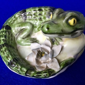 Rare Royal Adderley Floral Bone China Crocodile with Water Lily Specially Modelled by Barbara Linley Adams