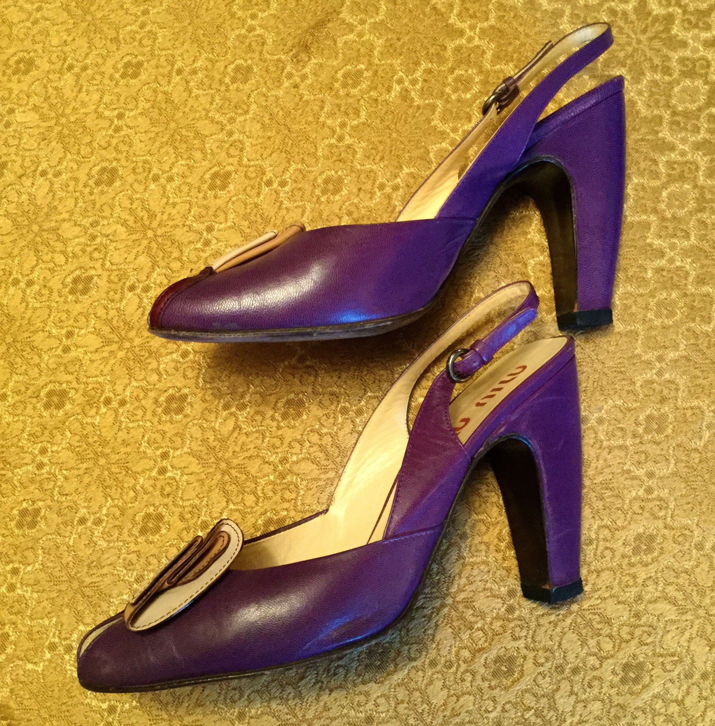 Vintage 90s Miu Miu Purple Leather Shoes With Peep Toes Size