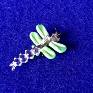 1930s Vintage Art Deco Glass Dragonfly - Charming Miniature Dragonfly with Green Wings