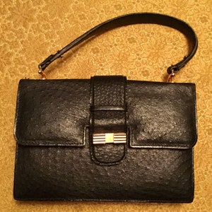 "Pedro Mayorga Vintage 50er Jahre ""Schwarzer Strauß"" Leder Drei Fach Rechteckige Handtasche Beunos Aries."