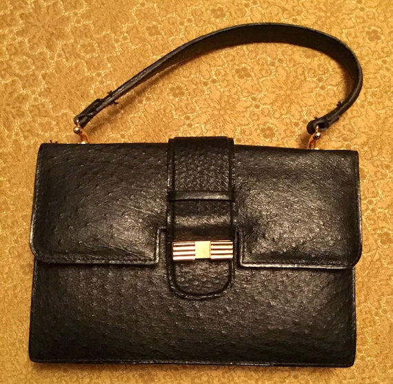 Pedro Mayorga Vintage 1950s black Ostrich Leather Three 