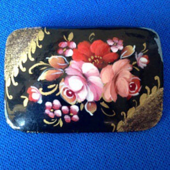 Broche Vintage Palekh En Métal Laqué Peint Main - Folklore Russe