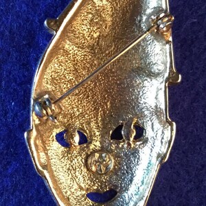 1950s Pierrot Brooch - Classic 1950s Clown Brooch in Reflective Goldtone with Tearful Eye, Pointed Hat, Studded Bow Tie Black Enamel Details image 6
