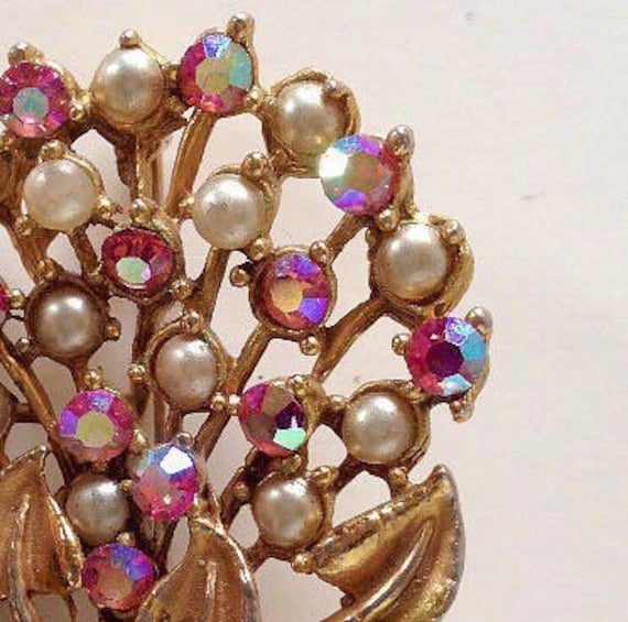 1950s Aurora Borealis Rhinestones and Faux Seed Pearl